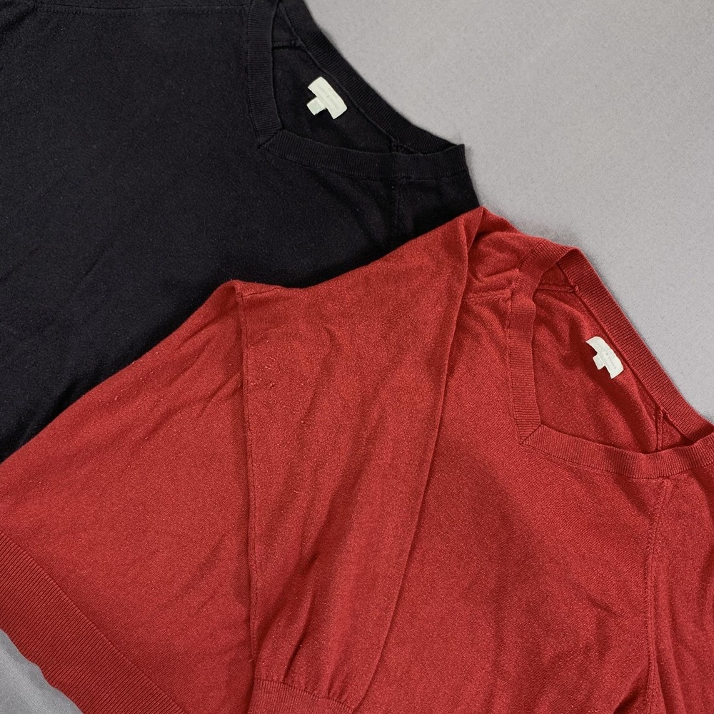 Lucky‎ Brand Sweaters Women 2X Black Red V-Neck 3/4 Sleeve Cotton Blend Lot of 2